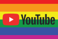 YouTube Icon overlaid on the Pride rainbow flag. 