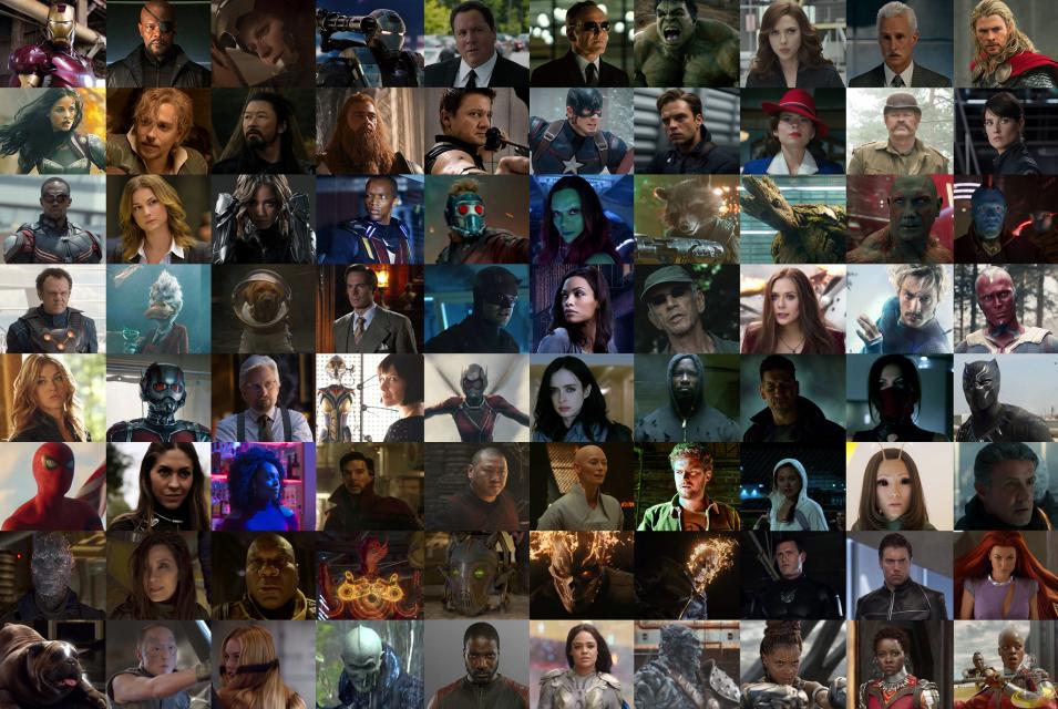 collage of characters from the MCU